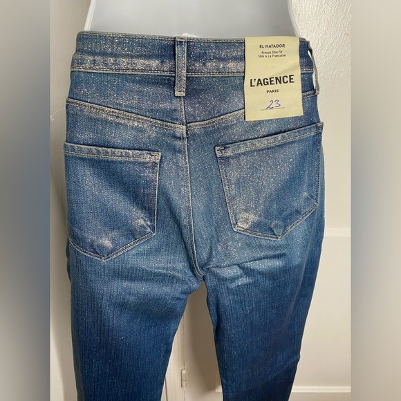 L'AGENCE El Matador french slim metallic crop skinny jeans Fremont gold size 23 - Picture 6 of 16